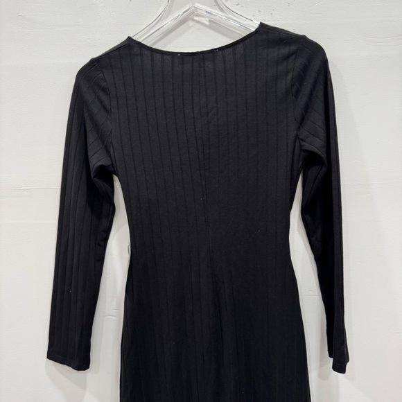 ASTR The Label Long Sleeve Ribbed Wrap Midi Dress Black Sheath Twist Bodycon M - Picture 9 of 9